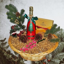 Hand-Painted Piper Heidsieck Christmas Champagne Gift Basket