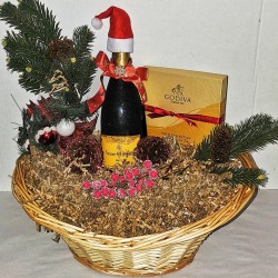 Hand-Painted Veuve Clicquot Christmas Champagne Gift Basket
