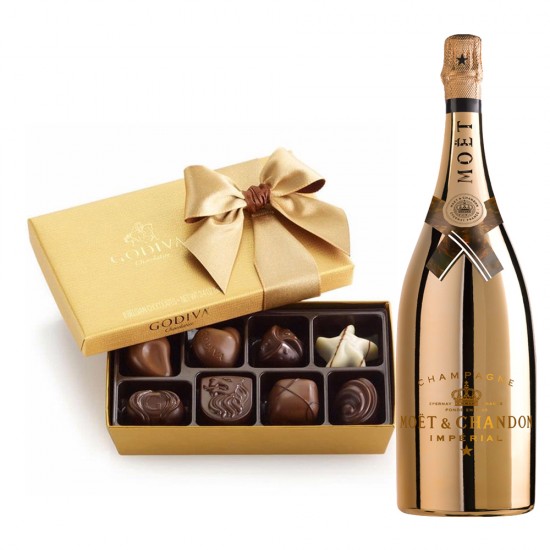 Moet & Chandon Bright Night Luminous Brut Imperial Champagne & Godiva 8pc Gift Box Moet & Chandon Bright Night Luminous Brut Imperial Champagne & Godiva 8pc Gift Box