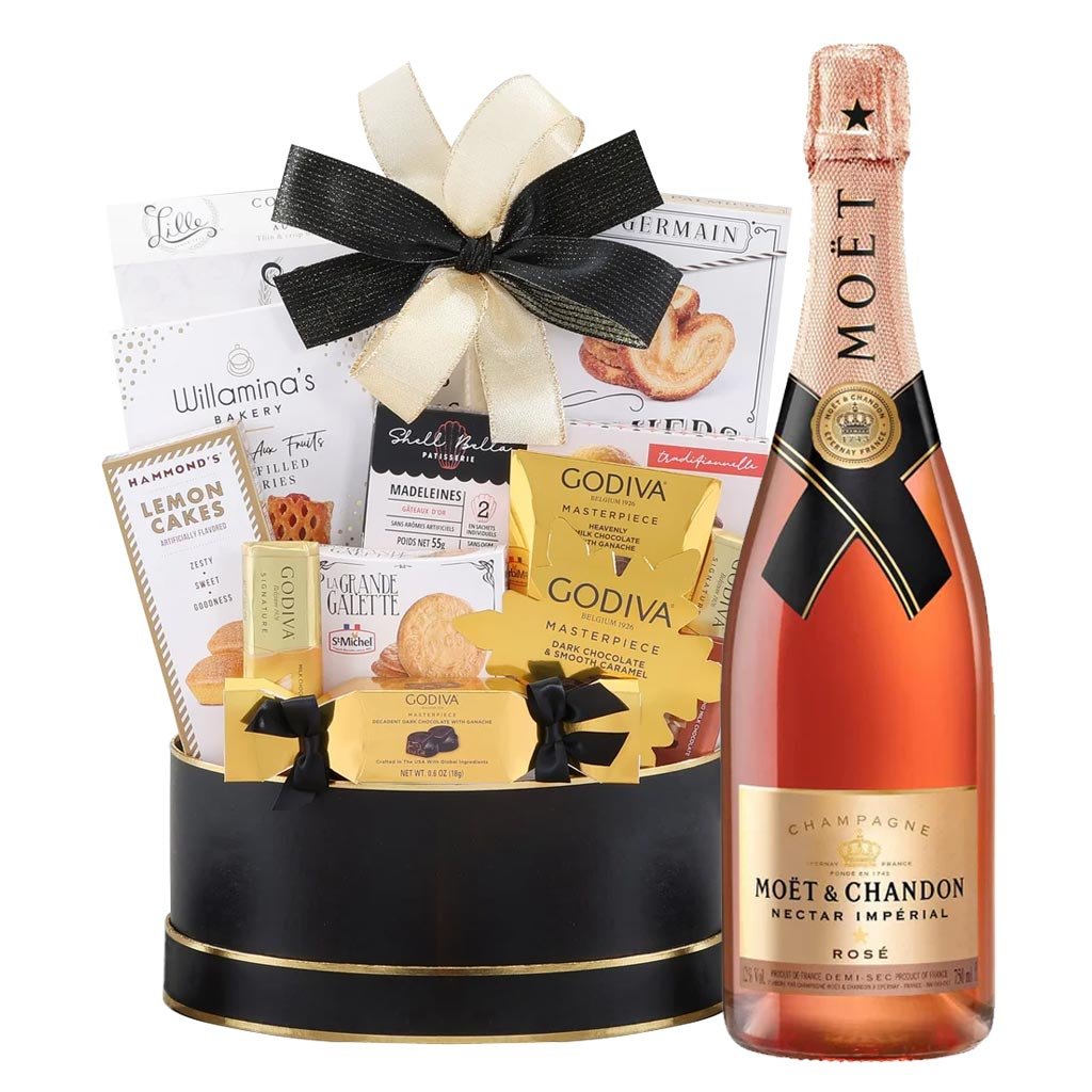 Moet & Chandon Nectar Imperial Rose And Golden Gift Basket