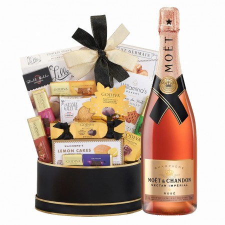 Möet & Chandon Nectar Impérial Rosé And Golden Godiva Gift Basket Möet & Chandon Nectar Impérial Rosé And Golden Godiva Gift Basket