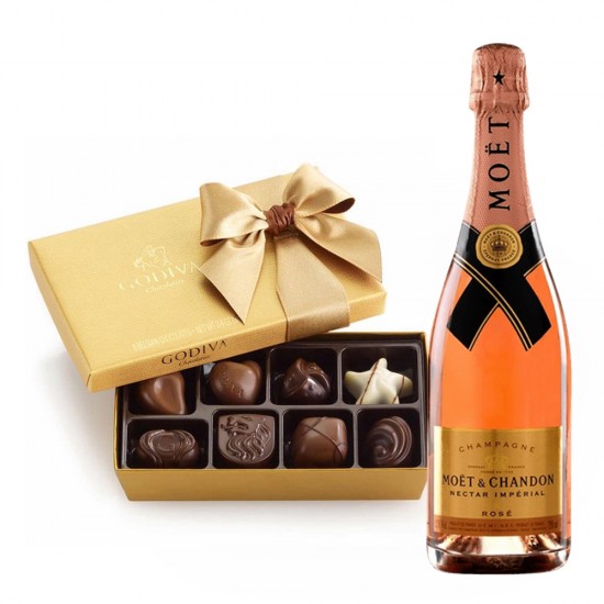Moet & Chandon Nectar Impérial Rose Champagne & Godiva Chocolate Gift Box