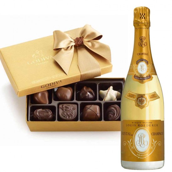 Louis Roederer Cristal Champagne And Godiva 8 Pc Chocolates Box