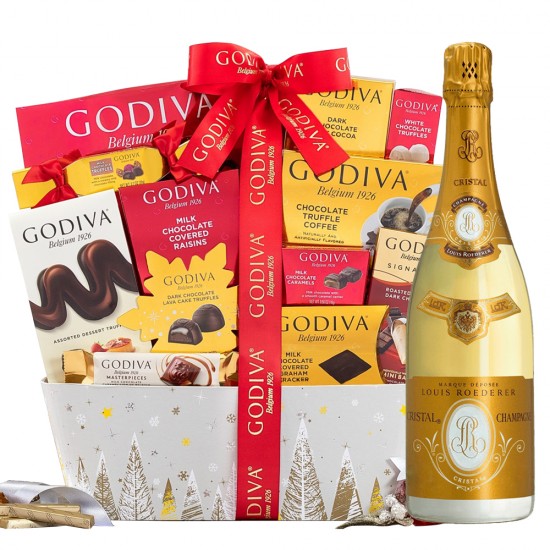 Louis Roederer Cristal With Godiva Chocolate Gift Basket