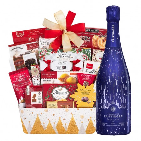 Taittinger Nocturne Sec Champagne Holiday Wishes Basket