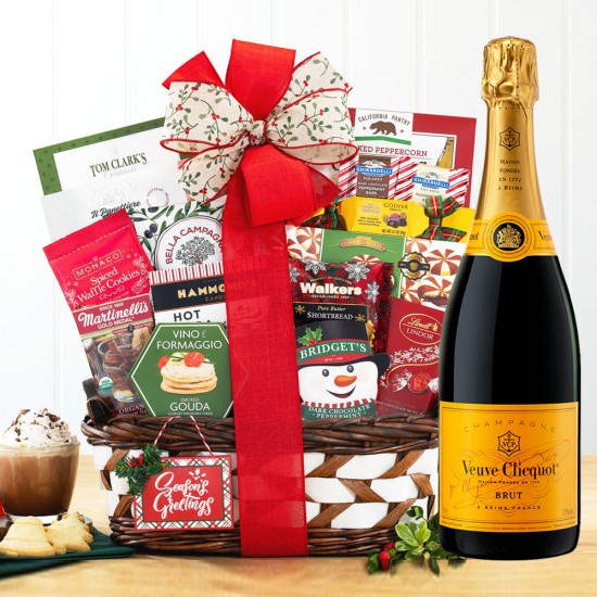 Season's Greetings Gift Basket With Veuve Clicquot Champagne