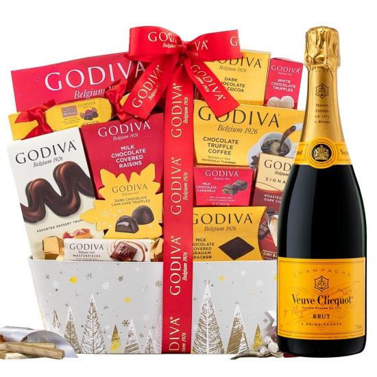 Godiva Chocolate Holiday Wishes Gift Basket With Veuve Clicquot Godiva Chocolate Holiday Wishes Gift Basket With Veuve Clicquot
