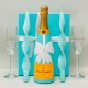 Hand-Painted Veuve Clicquot, Tiffany Champagne Flutes and Candle Gift Set Hand-Painted Veuve Clicquot, Tiffany Champagne Flutes and Candle Gift Set