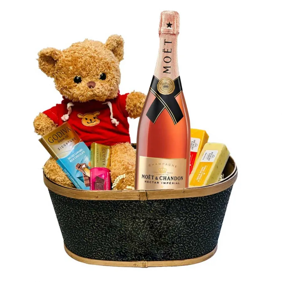 Moet & Chandon Nectar Imperial Rose Teddy Gift Basket
