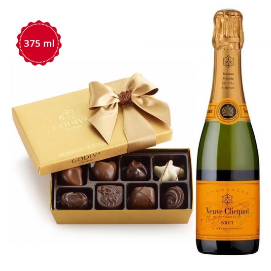 Veuve Clicquot Brut (375ML half-bottle) & Godiva 8 Pc Gift Set Veuve Clicquot Brut (375ML half-bottle) & Godiva 8 Pc Gift Set