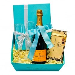 Veuve Clicquot Brut with Tiffany Flutes & Godiva Gift Box