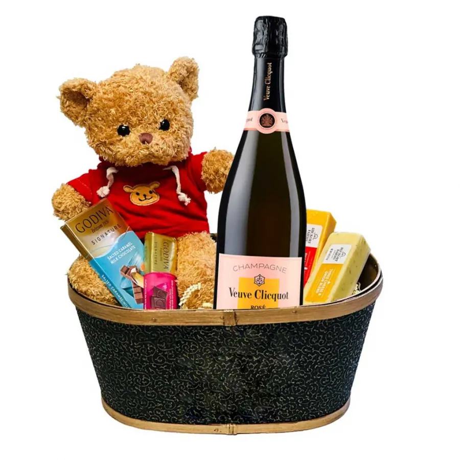 Veuve Clicquot Rose Teddy Gift Basket
