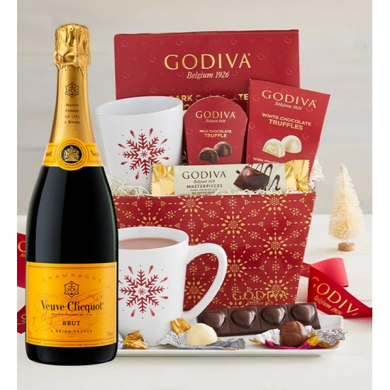 Veuve Clicquot With Assorted Godiva Chocolate Basket & Mug