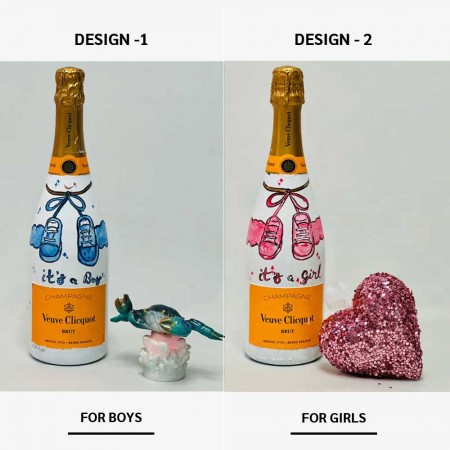 Welcome Baby with a Hand-Painted Veuve Clicquot Bottle