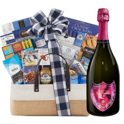 The Gourmet Delight Gift Basket With Dom Perignon Lady Gaga Rose