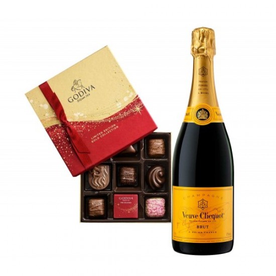 Veuve Clicquot Brut with Godiva 9 Pc Chocolates Box Veuve Clicquot Brut with Godiva 9 Pc Chocolates Box
