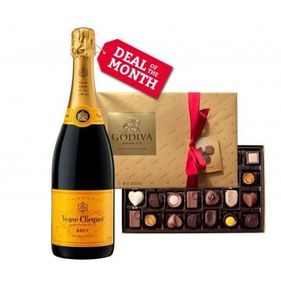 Veuve Clicquot and Godiva 26 Piece Chocolate Gift Basket