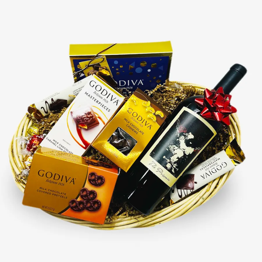 The Prisoner Red Blend Wine And Godiva Chocolates Gift Basket