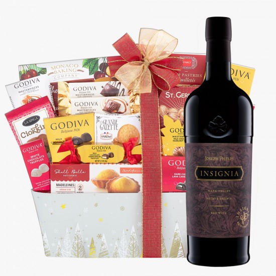 Joseph phelps insignia red blend Wine And Godiva chocolate gift basket