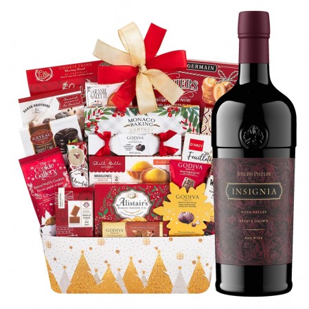 Joseph phelps insignia red blend Wine And Godiva chocolate gift basket
