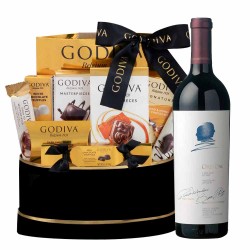 Opus One Red Wine And Godiva Black & Gold Celebration Gift Basket