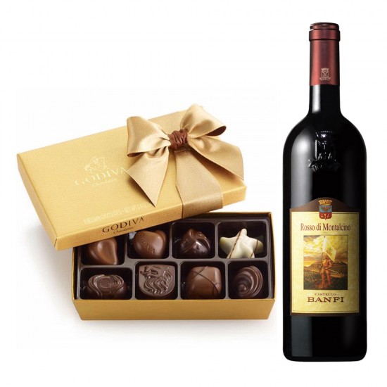 Banfi Rosso di Montalcino Wine & Godiva 8 Pc Chocolate Truffles Gift Set