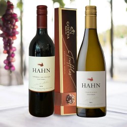 Hahn Cabernet Sauvignon 2020 and Chardonnay 2021 combo with Godiva long
