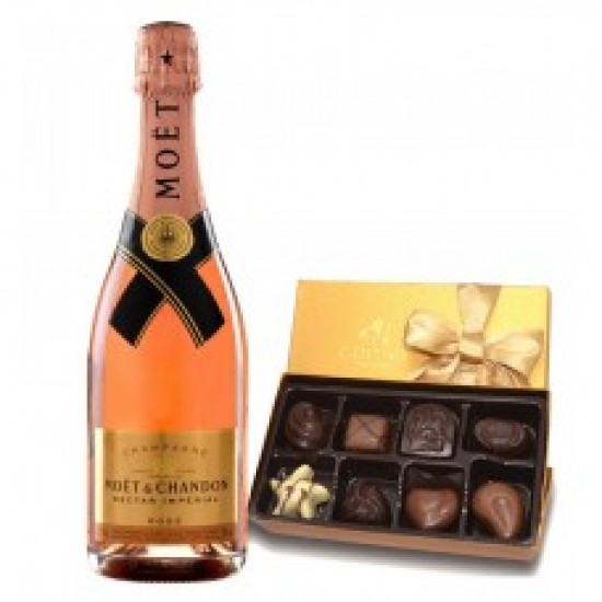 Moet & Chandon Nector Impérial Rose Champagne & Godiva Chocolates Gift Box