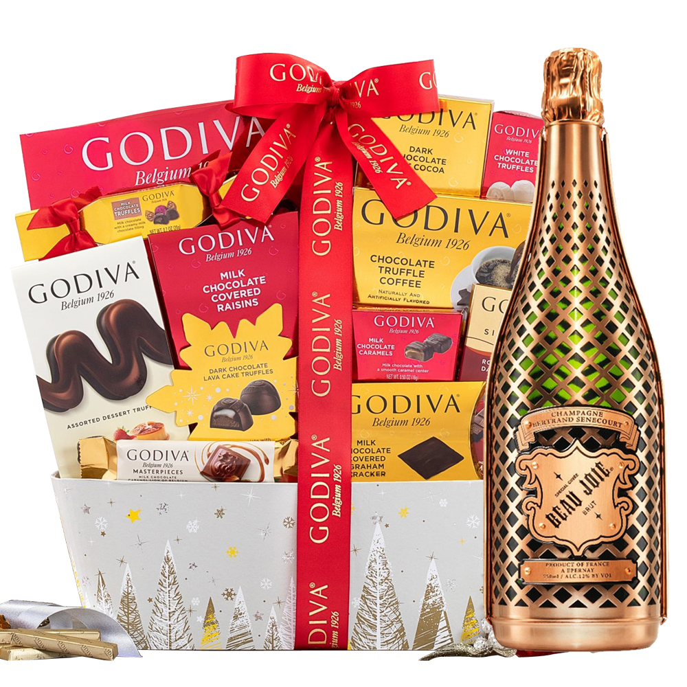 Housewarming Champagne Gift Basket: Beau Joie Bubbly With Godiva Chocolates Housewarming Champagne Gift Basket: Beau Joie Bubbly With Godiva Chocolates