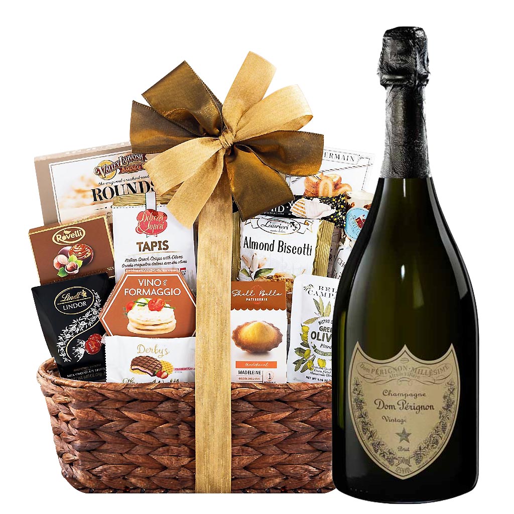 Dom Perignon Brut Champagne And Bon Appetit Gourmet Gift Basket