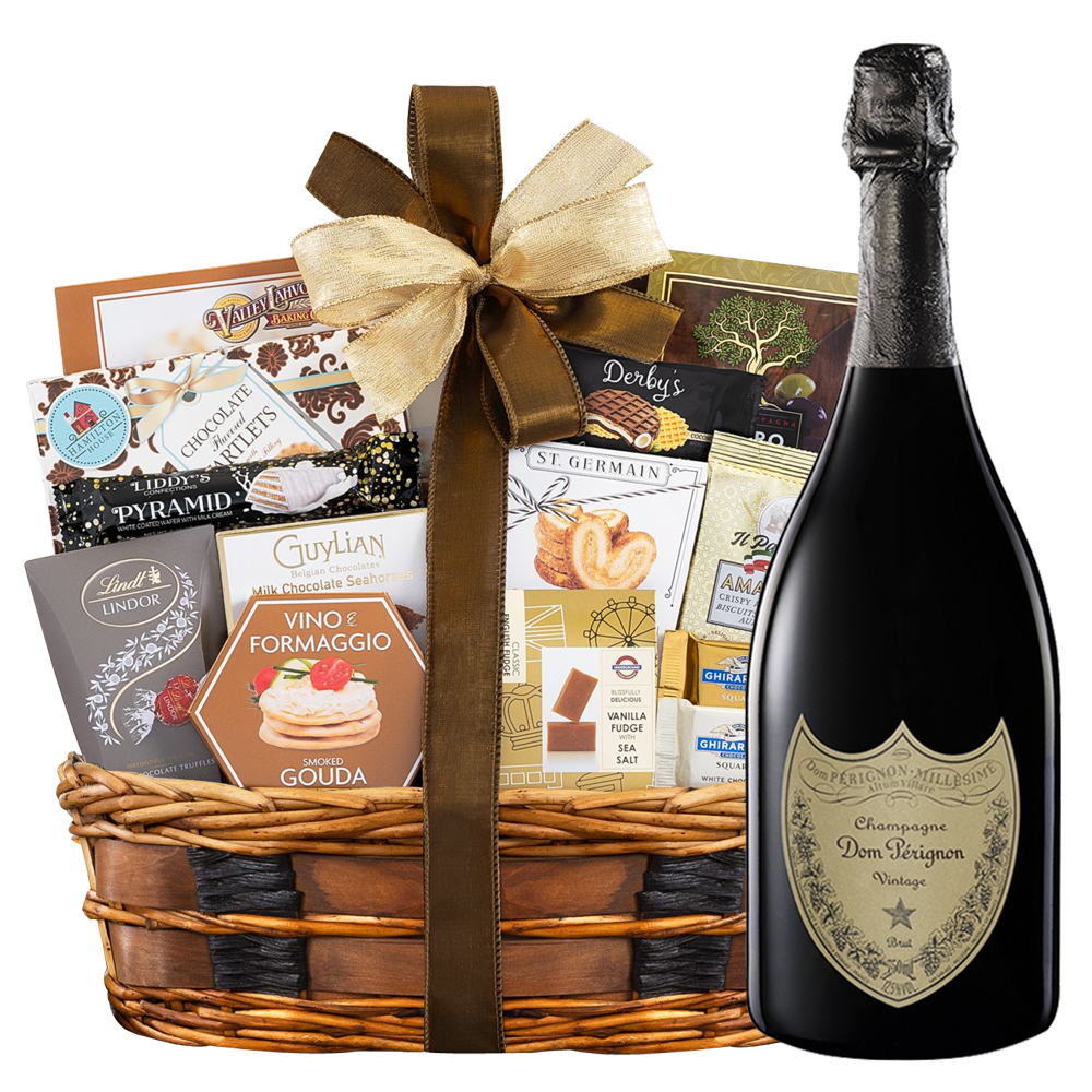 Dom Perignon Brut Champagne And Bon Appetit Gourmet Gift Basket 