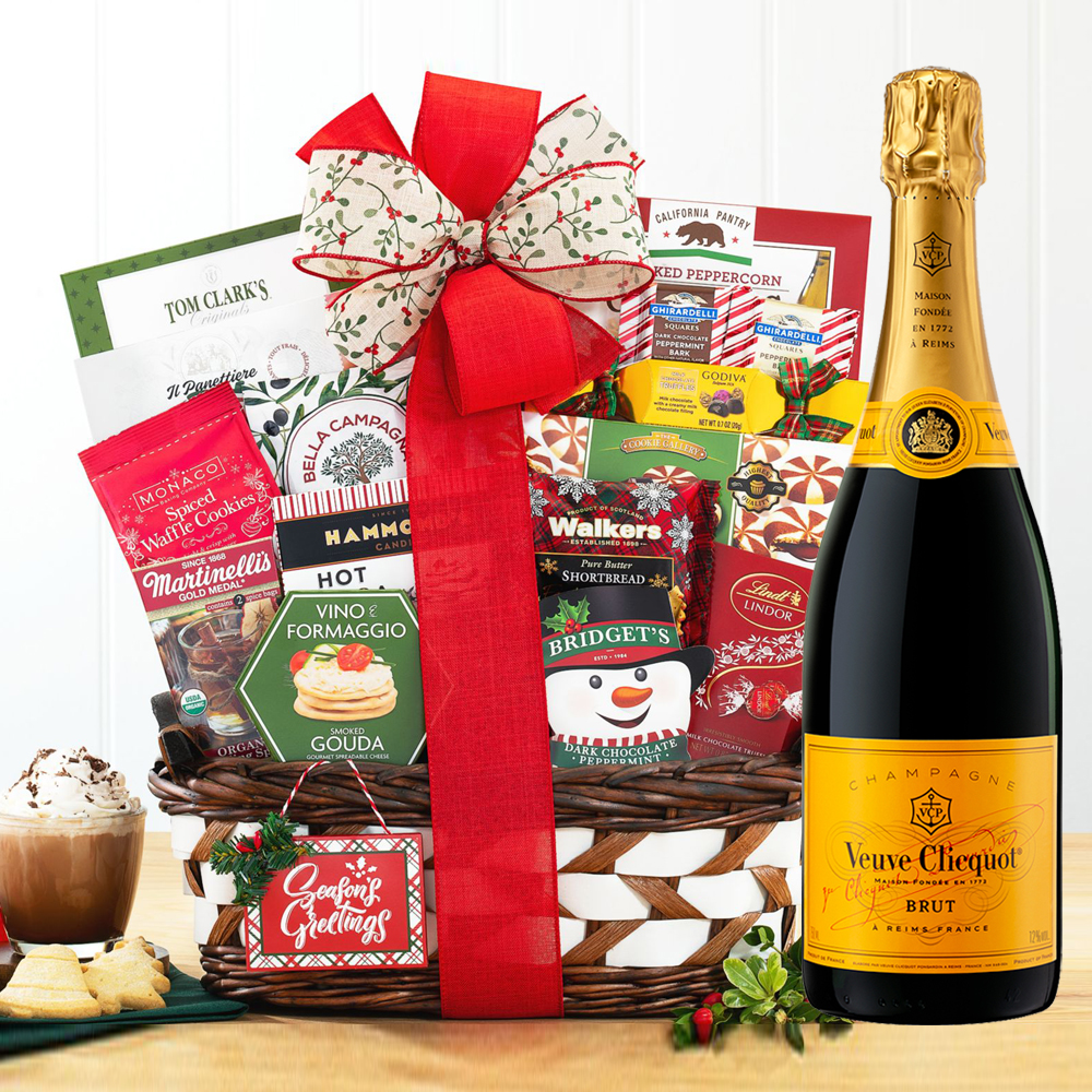 Christmas Greetings Gift Basket With Veuve Clicquot